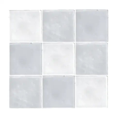 Negen vierkante keramische tegels in 3x3 grid van Maroc Gris Mix 11,5x11,5 cm