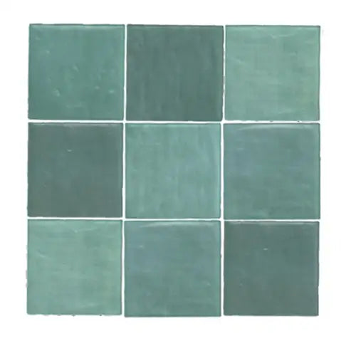 Negen groene Maroc Vert Mix tegels in een 3x3 grid voor stijlvolle decoratie