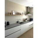 Moderne witte keuken met grijze steen en prachtige keramische tegel Mat Tan