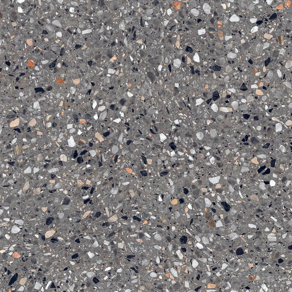 Grijze Medley terrazzo Antracite 60x60 rett tegel met kleurige chips