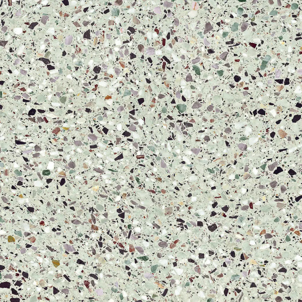 Lichtgroene Medley Terrazzo Leaf 60x60 rett tegel met kleurrijke aggregaat chips