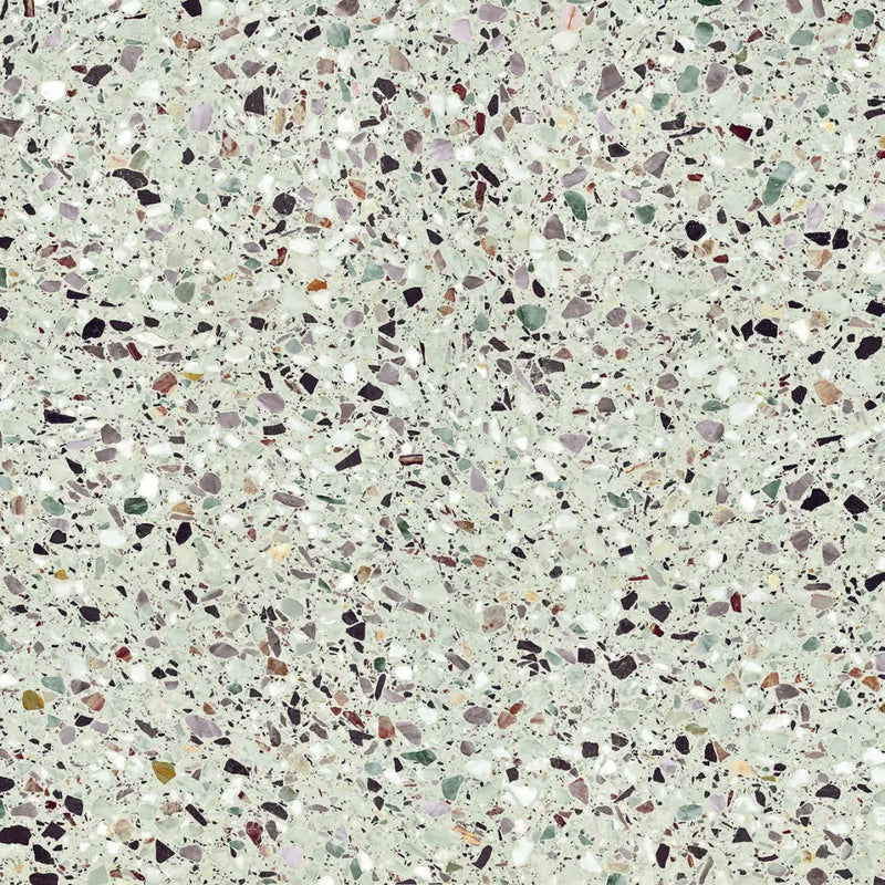 Lichtgroene Medley Terrazzo Leaf 60x60 rett tegel met kleurrijke aggregaat chips