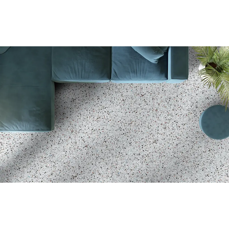 Lichte grijze Medley terrazzo Sugar 60x60 rett vloer met donkere spikkels