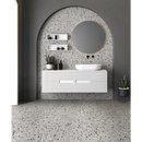 Witte Medley terrazzo white 60x60 vanity met dubbele lade en vessel sink