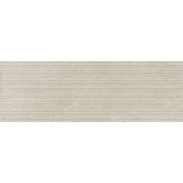 Beige textuur met horizontale lijnen van Midtown Cream Etana decor wandtegel 30x90 rett