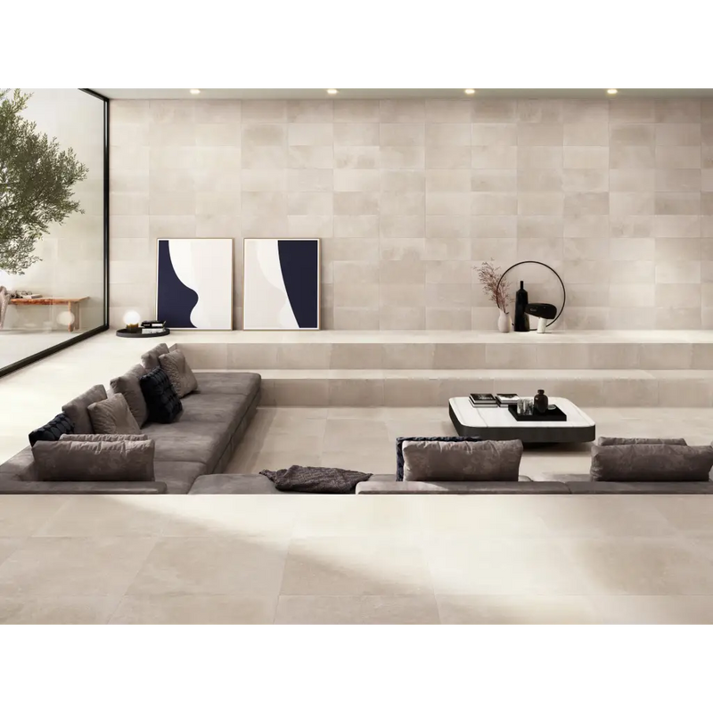 Zonken grijze hoekbank met comfortabele kussens in Midtown Cream R10 N-Plus 30X60