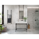 Minimalistische zwarte metaal wastafel met witte waskom en wandspiegel, Midtown Pearl R10