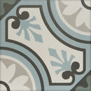 Decoratieve tegel met bloemenpatroon in blauw, grijs en zwart uit de mooie collectie 20x20