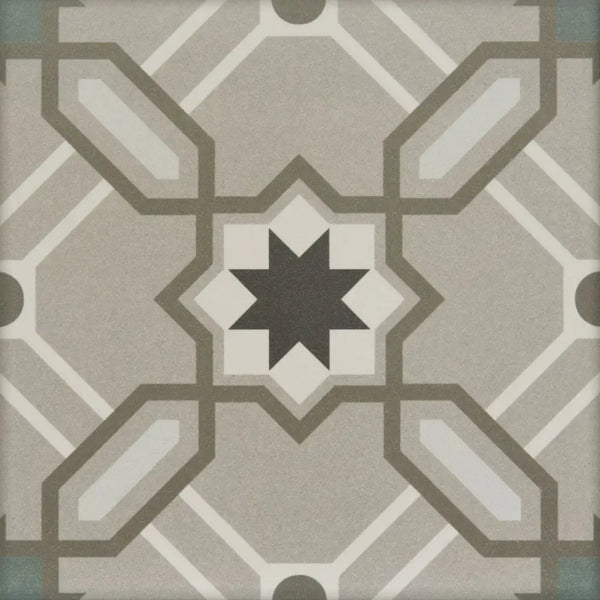 Geometrische tegels met stermotief in grijs en wit uit Mooie Collectie 20x20