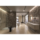 Moderne badkamer met Moos Taupe glans handvorm 13x13 en vrijstaand ovalen bad