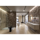 Moderne vrijstaand ovaal bad met matte witte afwerking en Moos Taupe handvorm tegels