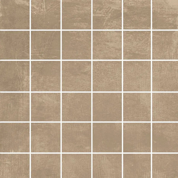 Mozaiek Loft Taupe 5x5 vierkante bruine tegels in een gridpatroon met witte voegen