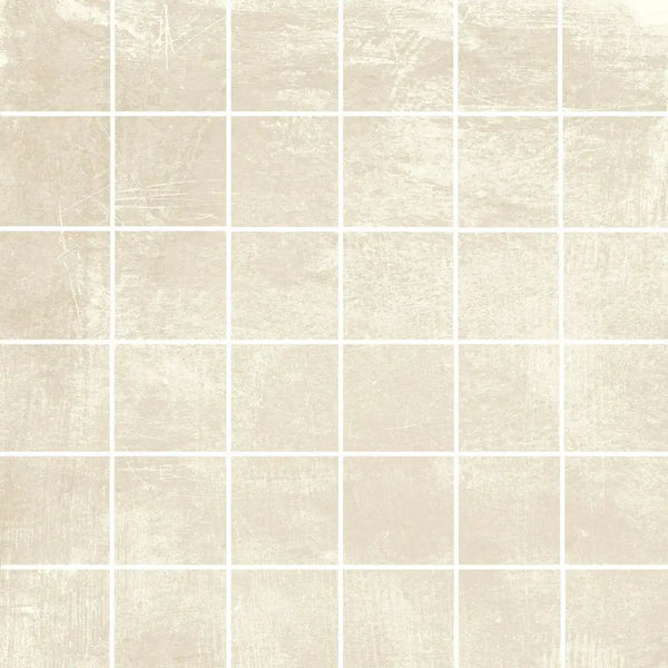 Beige keramische tegelmozaïek met witte voeglijnen in Mozaiek Loft White 5x5