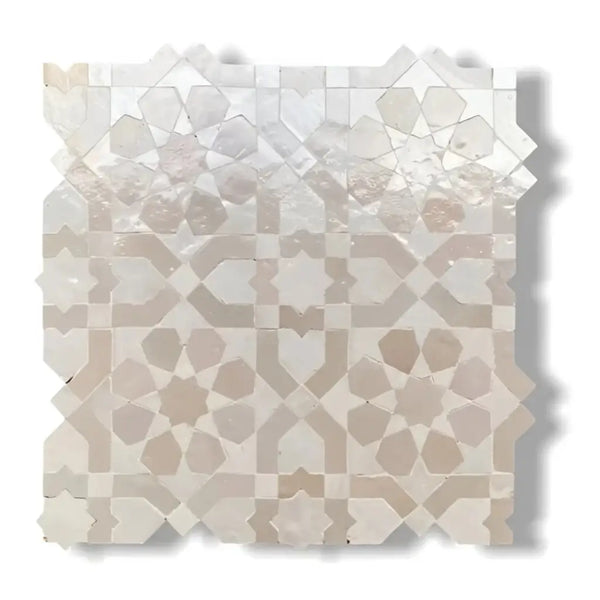 Mozaiek zelliges Alhambra Mozaiek 095: parelmoer coaster set met geometrische patronen in wit, als keramische tegels