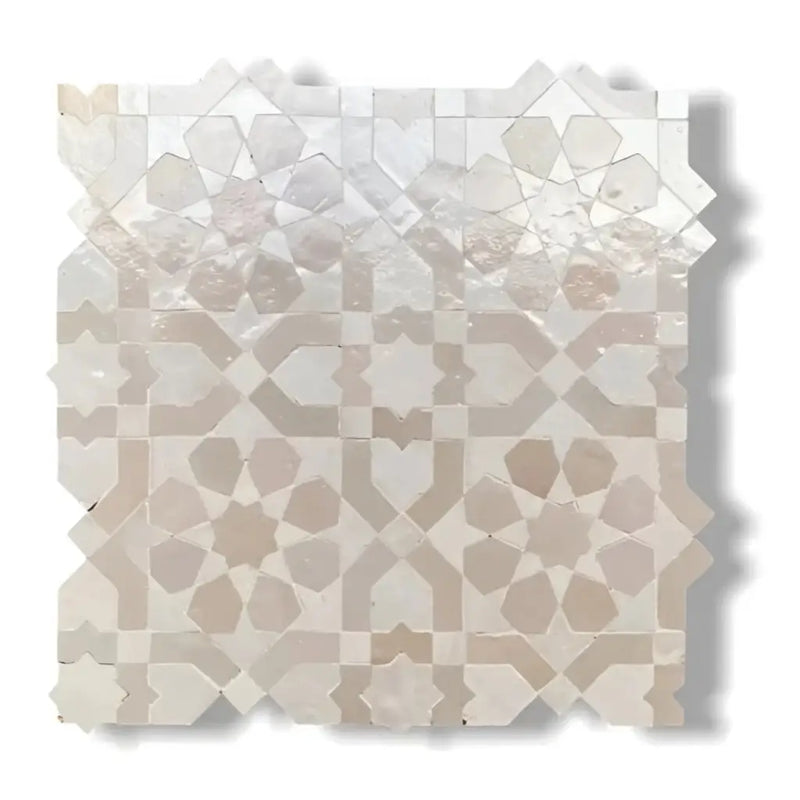 Mozaiek zelliges Alhambra Mozaiek 095: parelmoer coaster set met geometrische patronen in wit, als keramische tegels