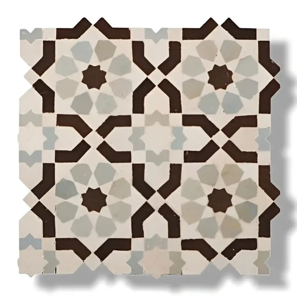 Crèmekleurige en bruine geometrische keramische tegels Alhambra Mozaiek 095