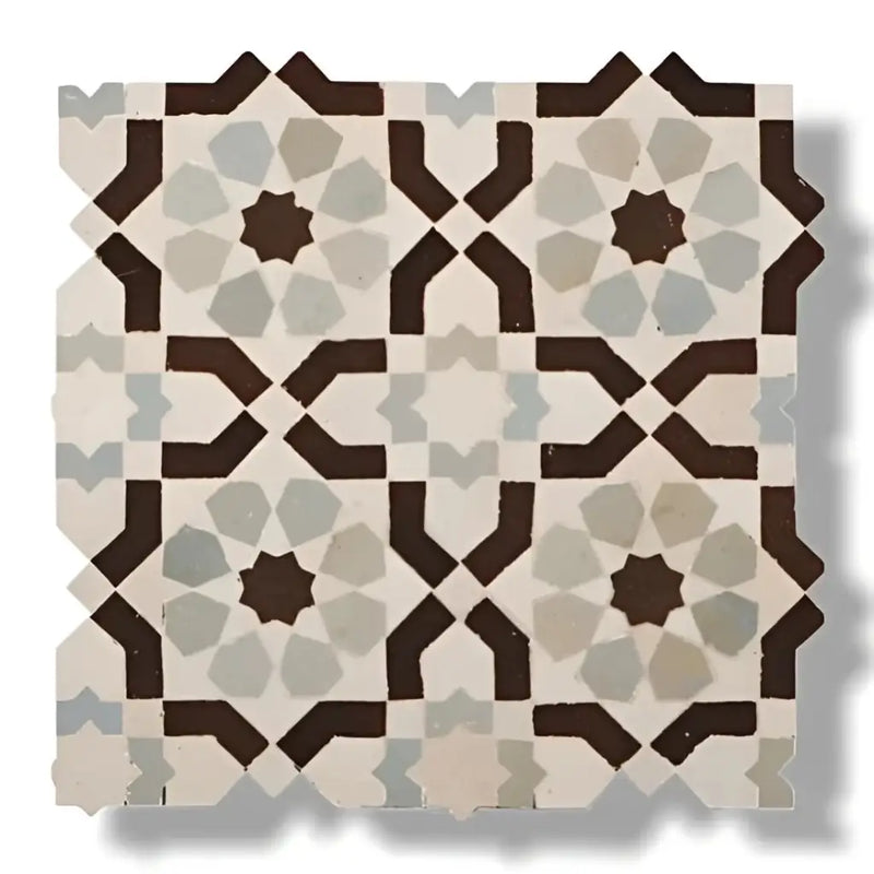 Crèmekleurige en bruine geometrische keramische tegels Alhambra Mozaiek 095