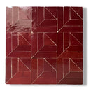 Rode geometrische keramische tegels coaster set met witte voegen, Alhambra Mozaiek 411