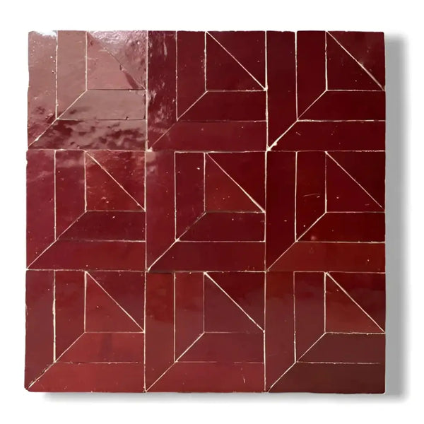 Rode geometrische keramische tegels coaster set met witte voegen, Alhambra Mozaiek 411
