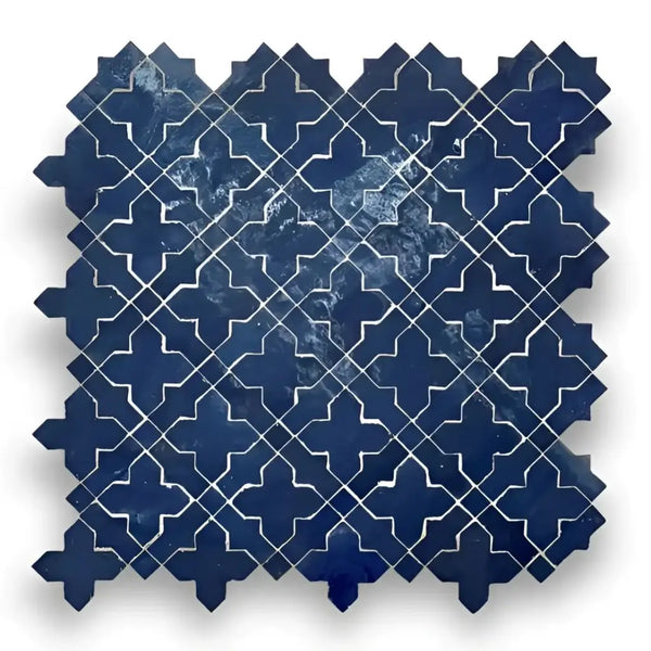 Navy blue en white geometrische mozaiek tegels coaster set Alhambra Mozaiek 600