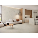 Moderne witte hoekbank met bruine accentkussens, Munich Sand 120x120