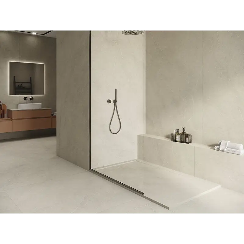 Minimalistische inloopdouche met stijlvolle handdouche in Munich Sand 120x280 rett