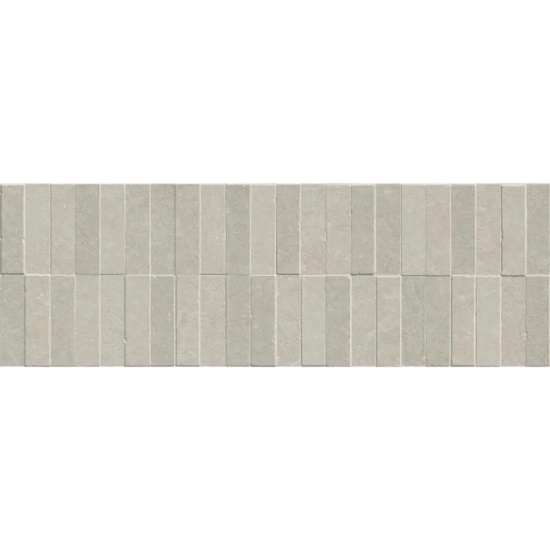 Grijze mytos bone still decor wandtegel 30x90 met subtiele textuur en rechthoekig mozaïekdesign