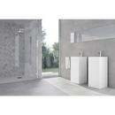 Twee witte vrijstaande wasbakken met moderne kranen op Neutra Pearl 30x90 rett