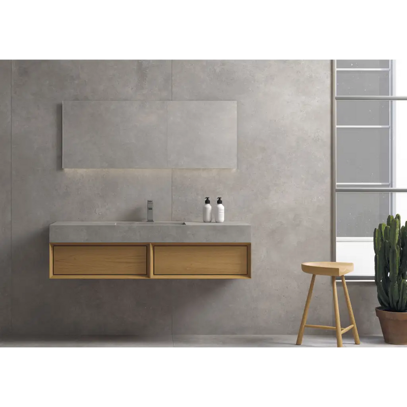 Muurlamel houten wastafel met schuifladen en witte gootsteen van Nexus Pearl 60x120