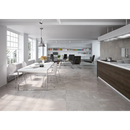 Moderne open kantoorruimte met Nexus Pearl 90x90 rett en grijs betonnen afwerking