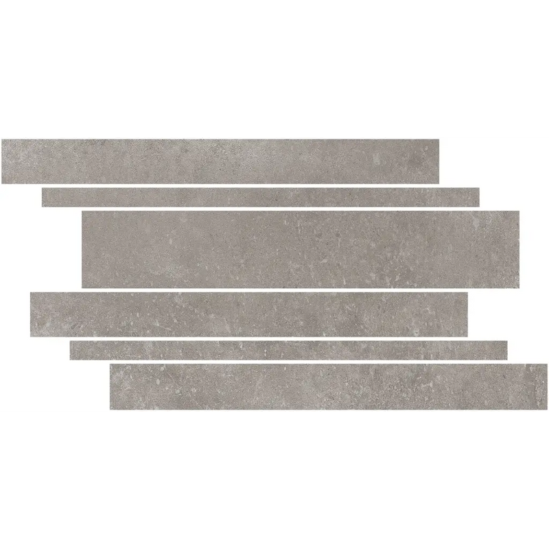 Gray stone-textured Nexus Pearl mozaïek strips in staggered horizontal pattern