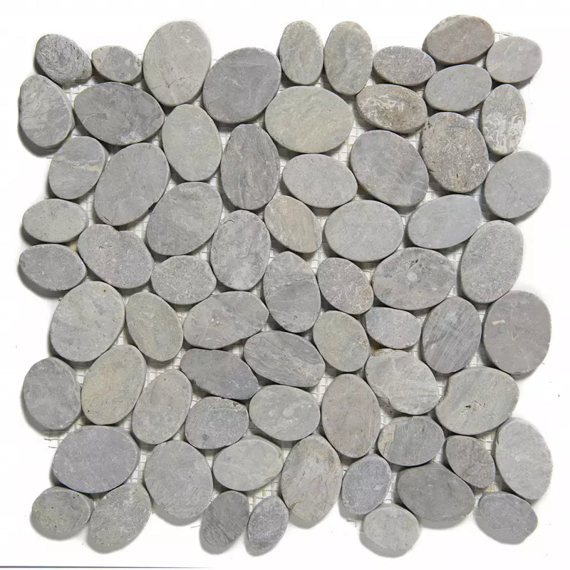 Gray river rock mosaic tile in pebble pattern NMP300 grey vloertegels tegel