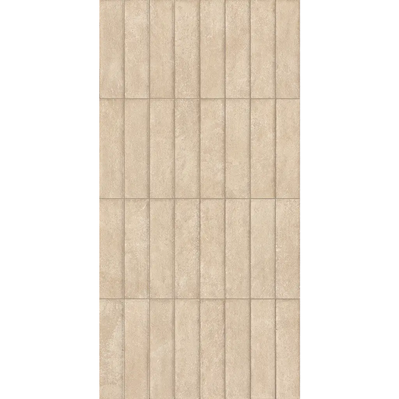 Beige 6x24 Nobu Beige wandtegel met verticale groeven en rechthoekig patroon