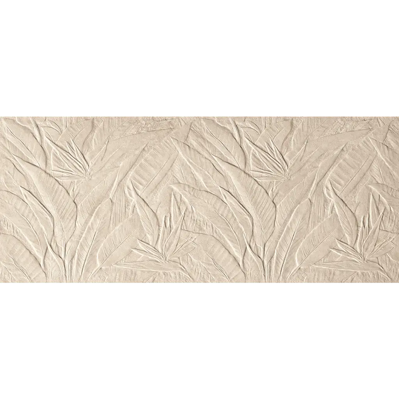 Textuurvolle beige wandtegel met botanisch patroon, Nobu Beige wandtegel Litia 50x120