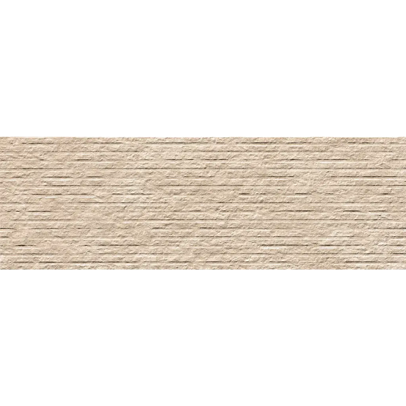 Textuur van beige wandtegel met horizontale strepen in Nobu Beige wandtegel row 25x75