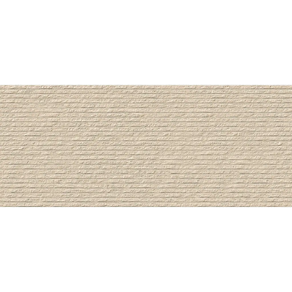 Textuur van beige wandtegel row 50x120 met horizontale lijnen van Nobu Beige