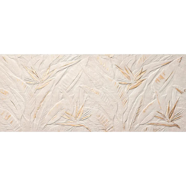 Textuur van beige wanddecoratie met bamboe motief op Nobu Gold Inserto Wandtegel