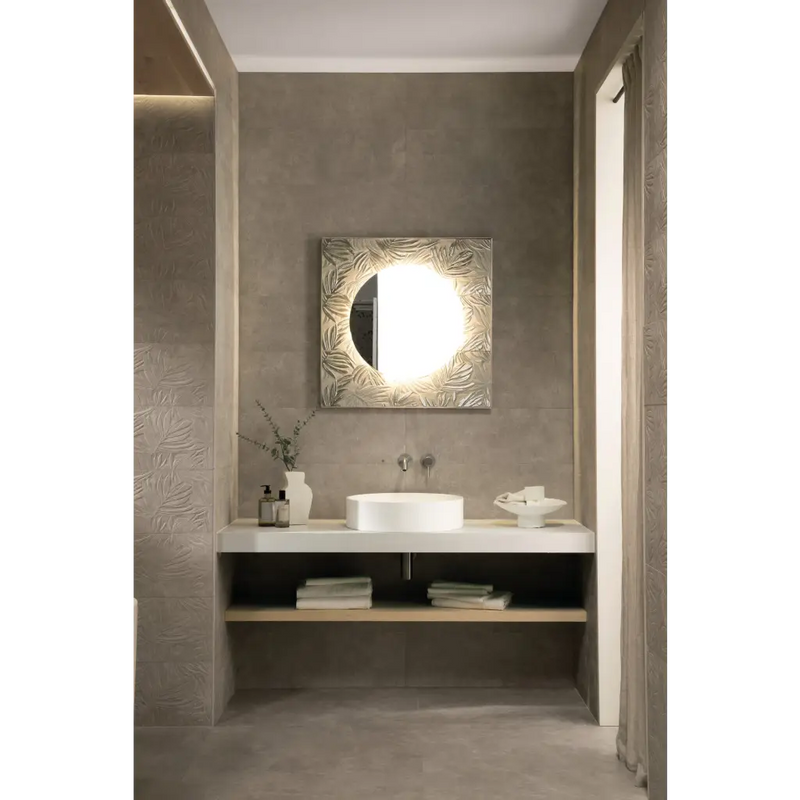 Verlicht ronde spiegel met decoratieve vierkante textuur, Nobu Grey 30x60 Rett