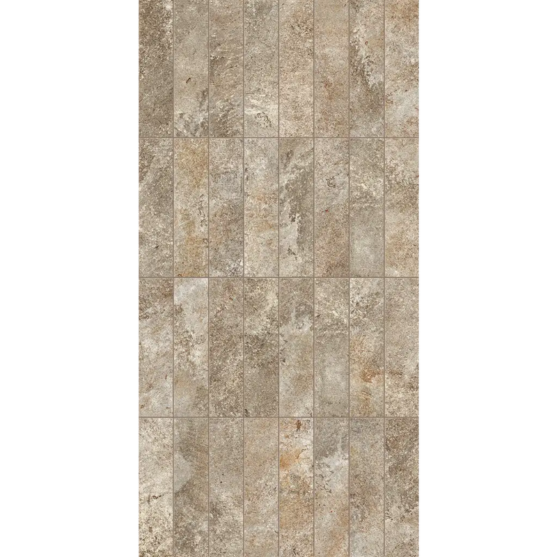 Mottled beige and gray stone tile flooring, Nobu Slate 6x24