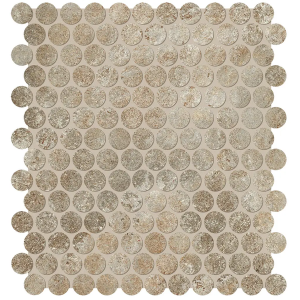 Beige penny round mosaic tile in een cirkelvorm voor Nobu Slate round