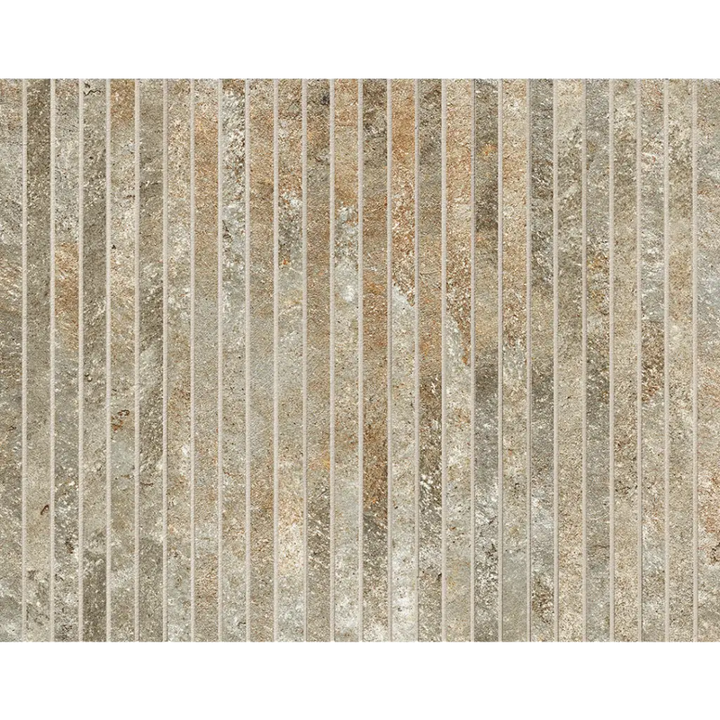 Verticaal gestreept steenmotief in beige en grijs van Nobu Slate Tratti mosaico