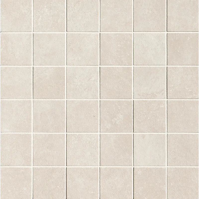 Beige keramische tegels in gridpatroon met witte voeglijnen van Nobu White Macro