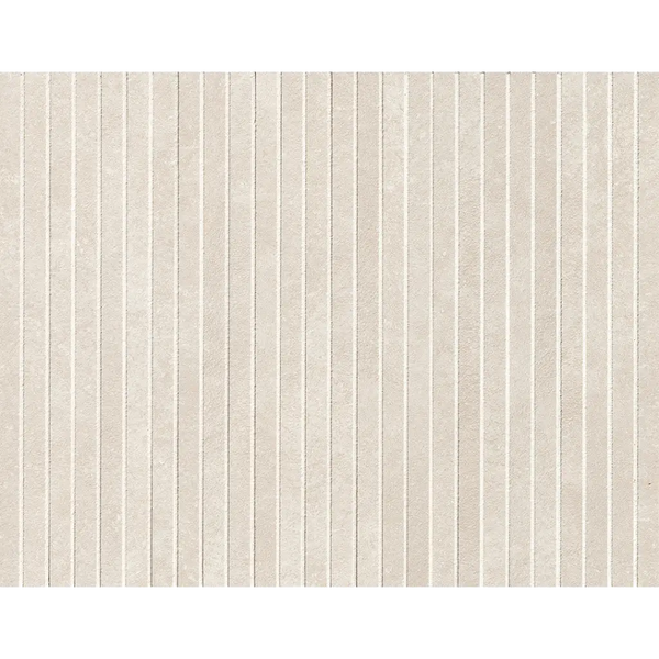 Beige gestreepte muur met verticale lijnen van Nobu White Tratti Mosaico 1x24