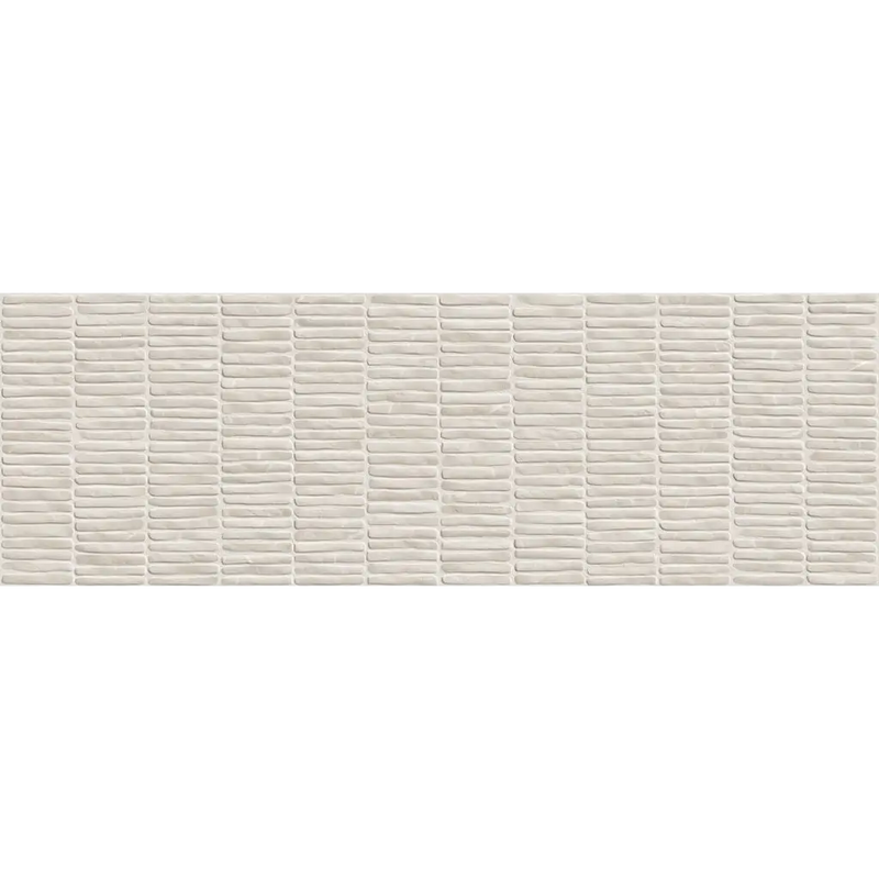 Beige node bone wandtegel 40x120 met subtiel patroon van horizontale ribbels in een wandtegel 40x120 rett