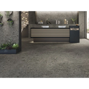 Moderne receptiebalie met gestreepte panelen en MILIM op de Nover Black 80x160 rett