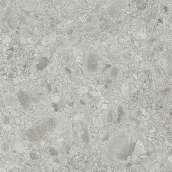 Grijze gespoten terrazzo met gemarmerd patroon, Nover Steel 60x60 rett oppervlak