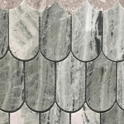 Groene marmer mozaïek tegels met schelppatroon van Nowie Jade Groen, jade groen marmer