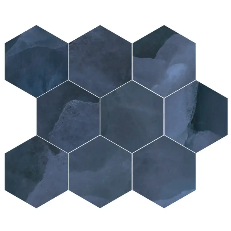 Navy blue hexagon tiles in honeycomb pattern, Onyx ek Blue mozaïek pulido