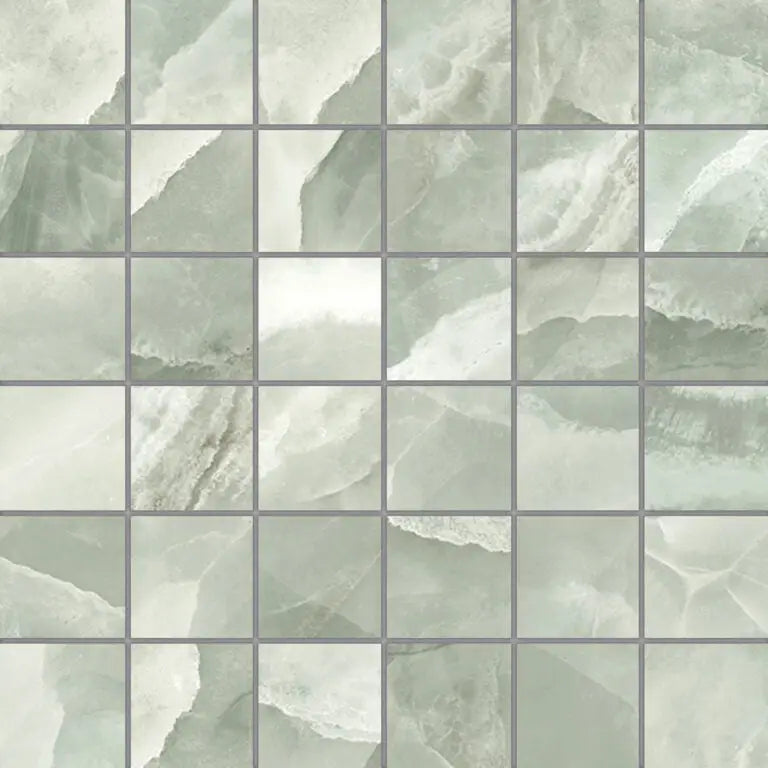 Square tiles met marmerachtig saliegroen patroon van Onyx ek Jade mozaïek pulido 5x5