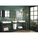 Moderne badkamer met Opal Emerald glans 7,5x30 vloertegels en dubbele wastafels